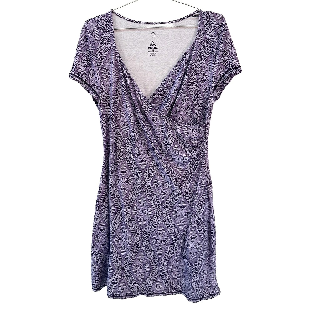 Prana Purple Patterned Mini Wrap Dress